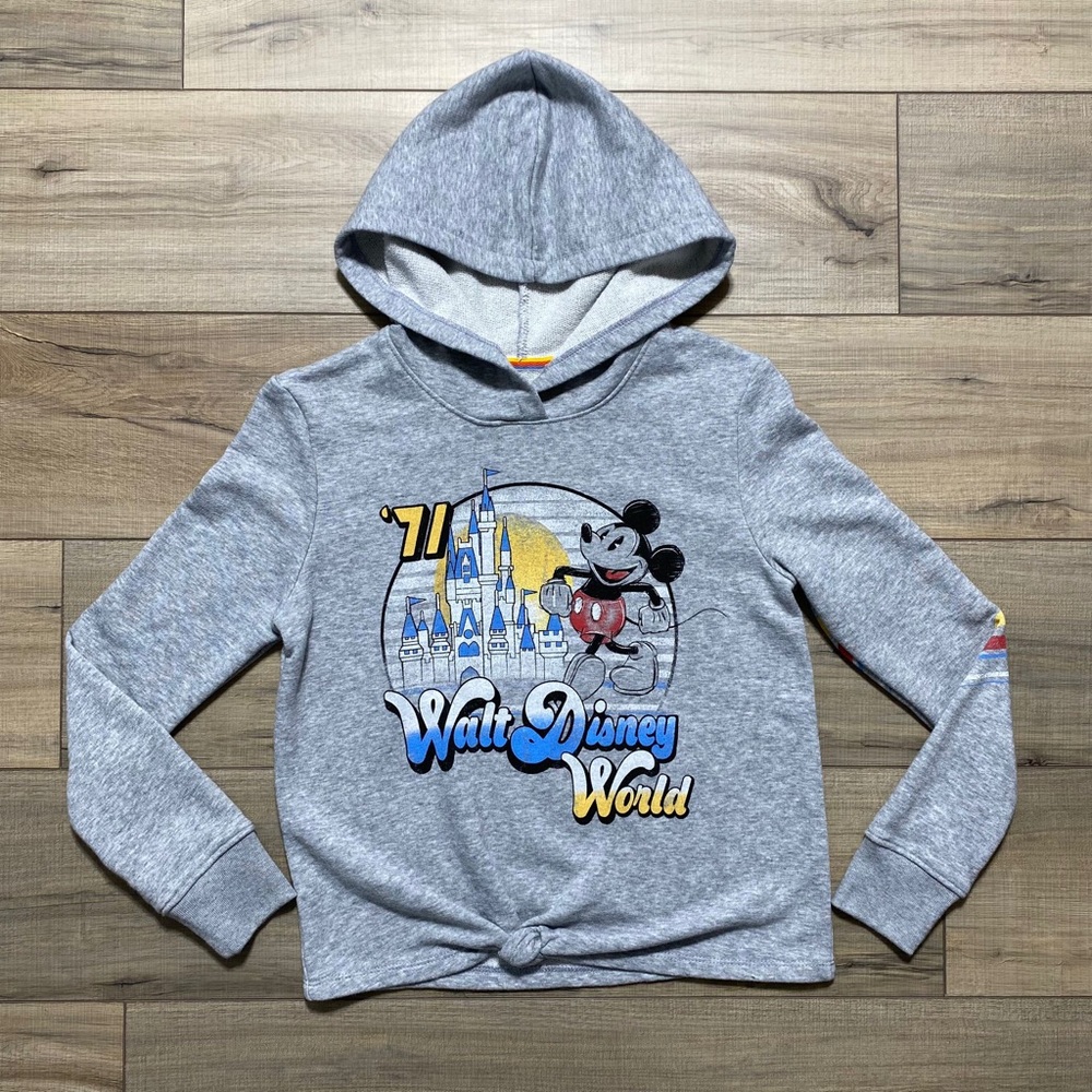 Disney Parks‎ Womens Walt Disney World ‘71 Mickey Mouse Crop Hoodie XS Gray